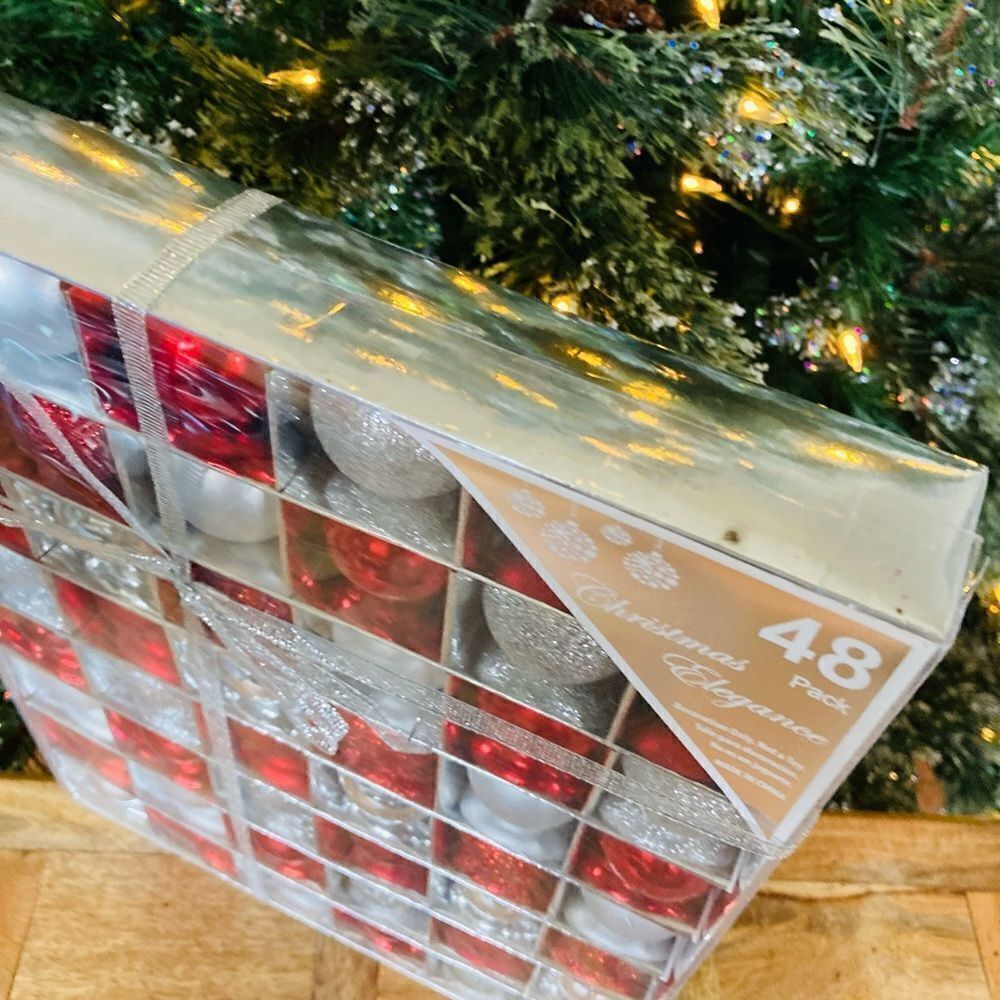 NWT 48-pc Christmas Ball Ornaments Red Silver - Picture 4 of 4